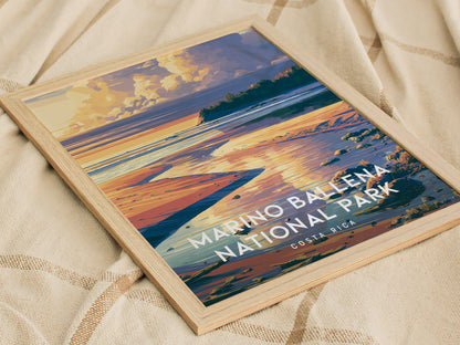 Marino Ballena National Park, Costa Rica Poster | Whale Tail Beach Tropical Wall Art — styled in a modern interior