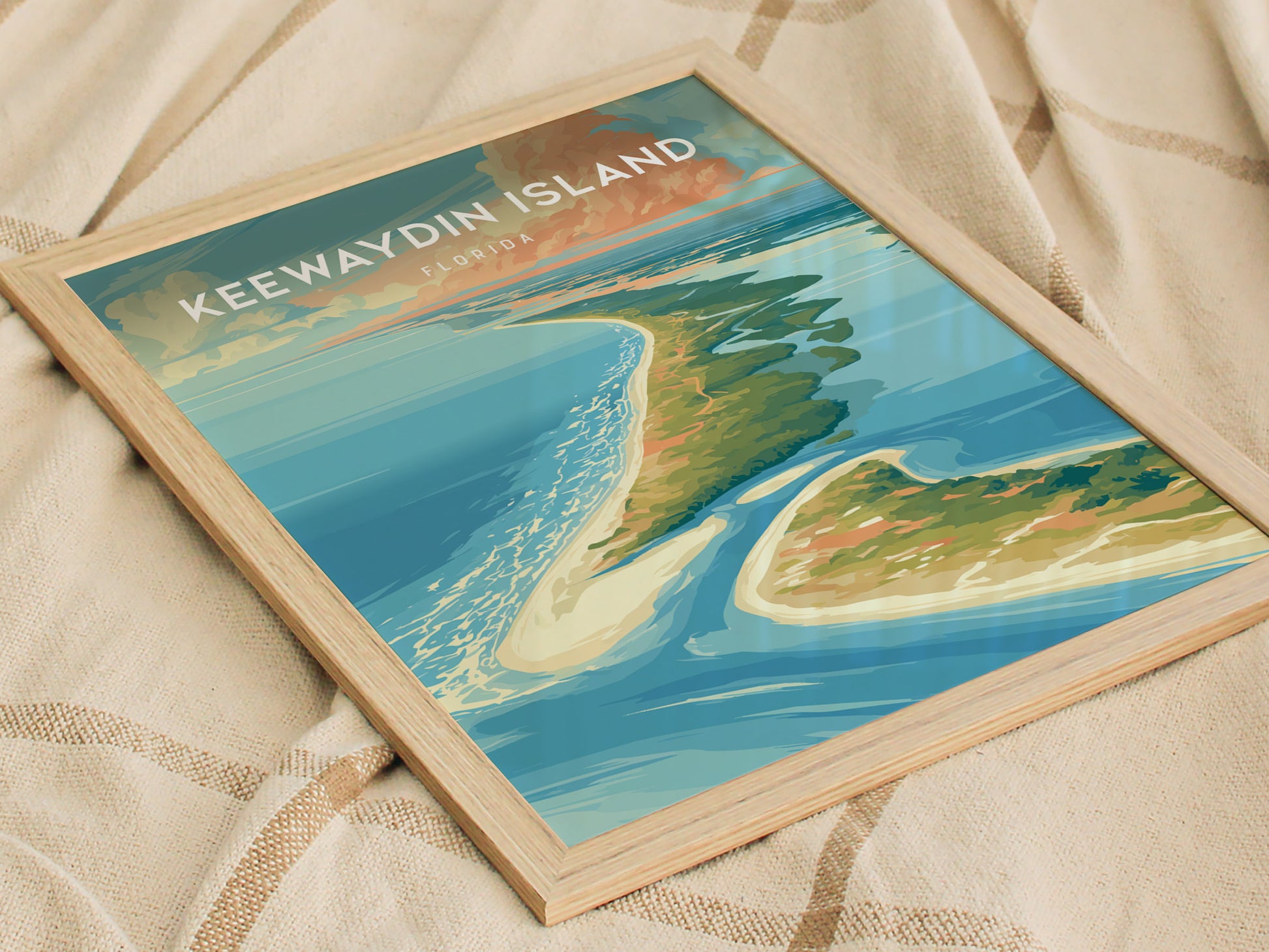 Keewaydin Island, Florida Poster | Secluded Beach & Coastal Decor Wall Art — styled in a modern interior