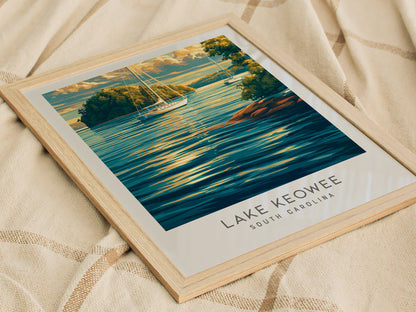 Lake Keowee Matte Border Poster | South Carolina Travel Wall Art — styled in a modern interior