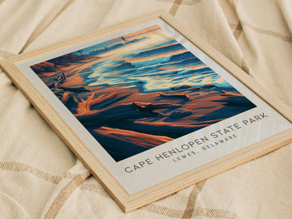 Cape Henlopen State Park Matte Border Poster | Lewes, Delaware Travel Wall Art — styled in a modern interior