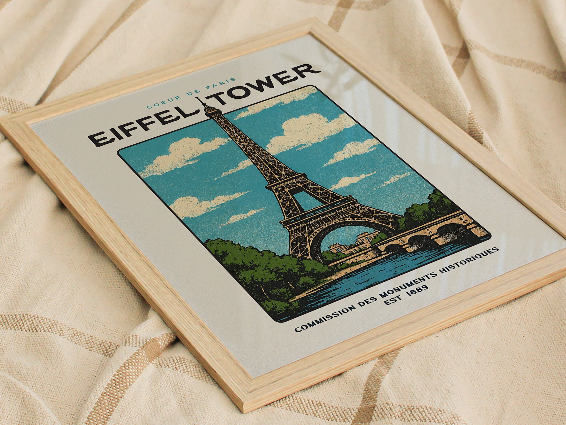 Eiffel Tower Block Print | Vintage Paris France Wall Art | Framed or Unframed