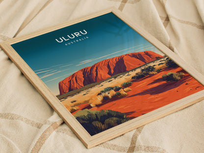 Uluru, Australia Poster | Sacred Red Rock Desert Destination Print Wall Art — styled in a modern interior
