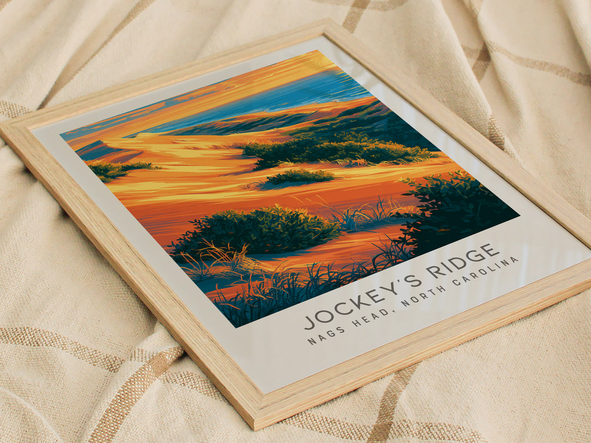 Jockey's Ridge Matte Border Poster | Nags Head, North Carolina Coastal Beach Decor — styled in a modern interior
