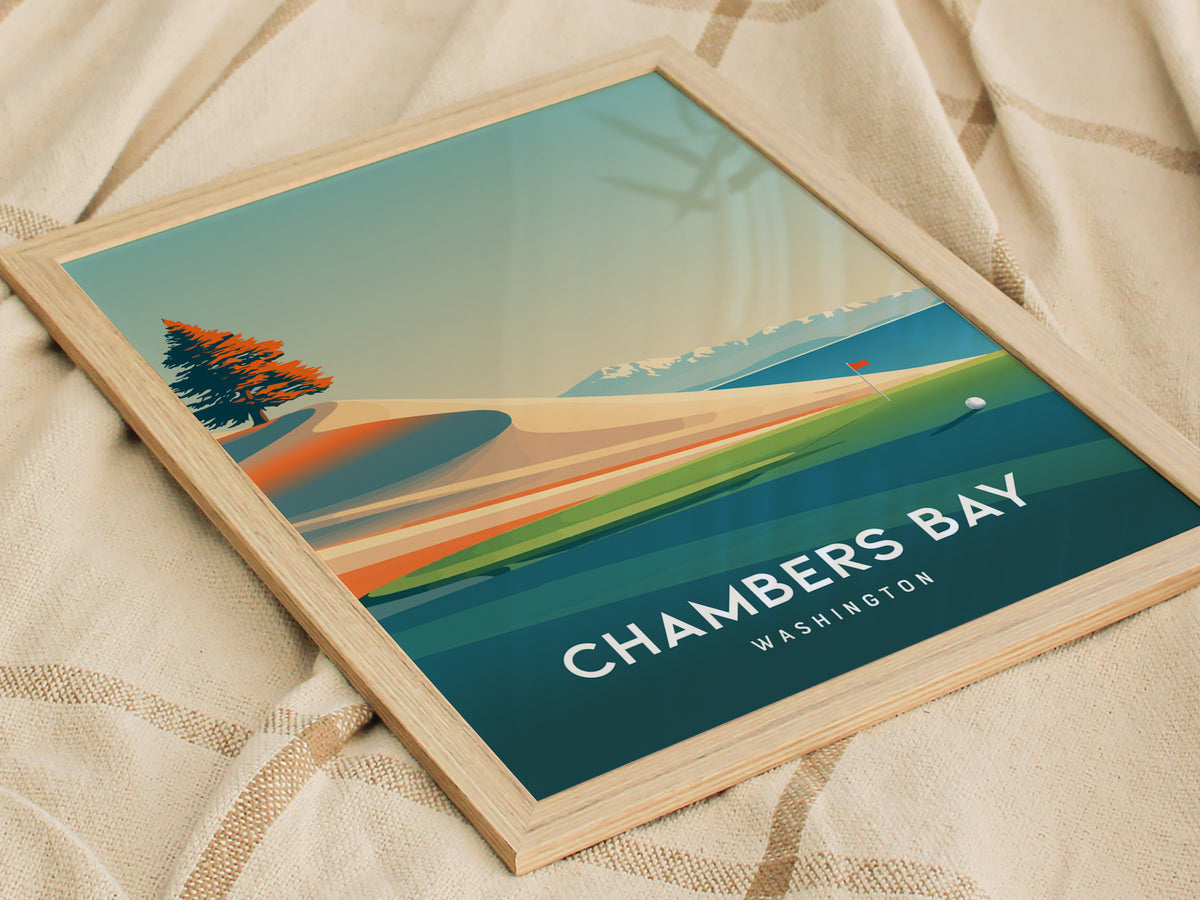 Chambers Bay, Washington Poster | Links Poster & Golfer Gift Wall Art — styled in a modern interior
