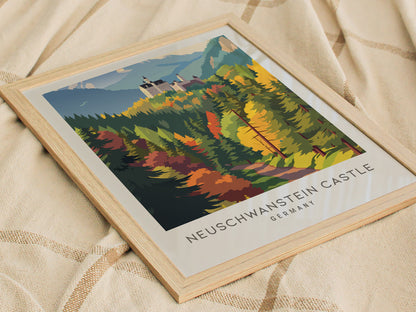 Neuschwanstein Castle Matte Border Poster | Germany Destination Print Travel Wall Art — styled in a modern interior