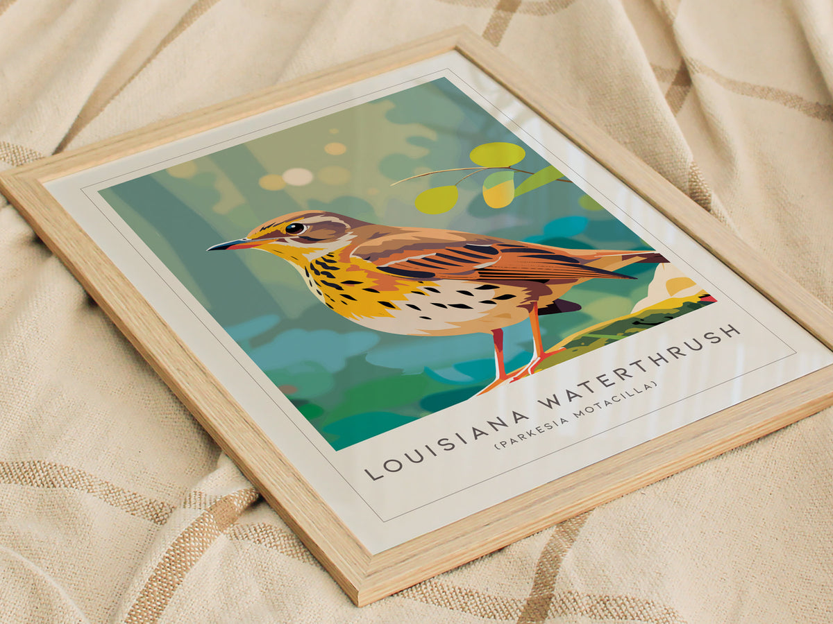 Louisiana Waterthrush, Parkesia motacilla Poster | Streamside Songbird Nature Wall Art — styled in a modern interior