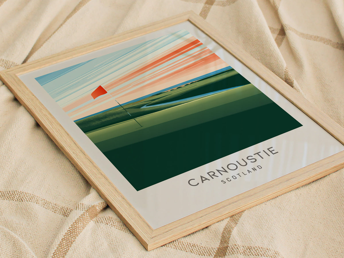 Carnoustie Matte Border Poster | Scotland Links Poster Golf Wall Art — styled in a modern interior