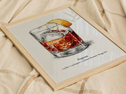 Negroni Poster | Vintage Cocktail Scientific Illustration Wall Art — styled in a modern interior