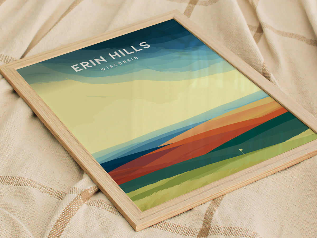 Erin Hills Golf Course, Erin, Wisconsin Poster | Rolling Fairways & Links Poster Wall Art — styled in a modern interior