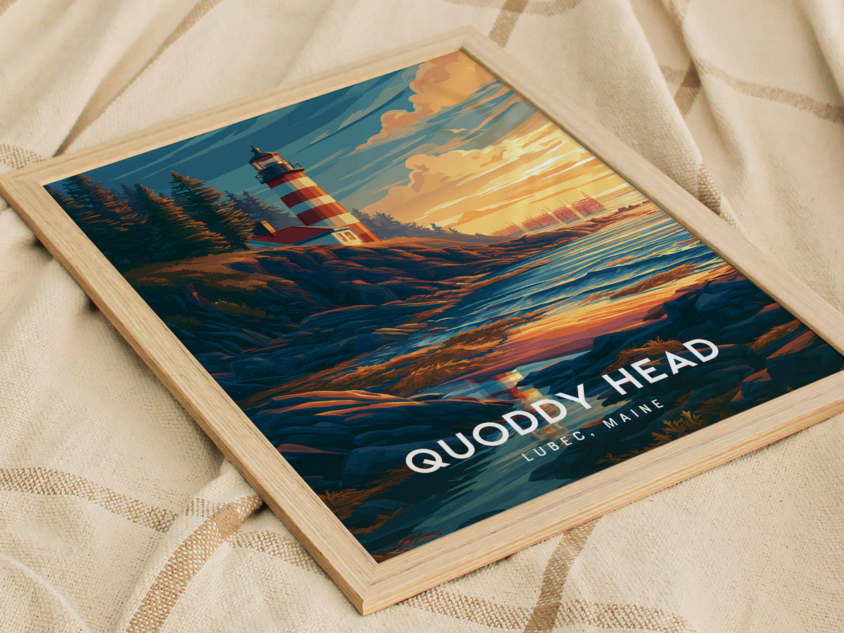Quoddy Head, Lubec, Maine Poster | Easternmost Lighthouse Travel Wall Art — styled in a modern interior