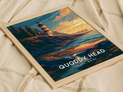 Quoddy Head, Lubec, Maine Poster | Easternmost Lighthouse Travel Wall Art — styled in a modern interior