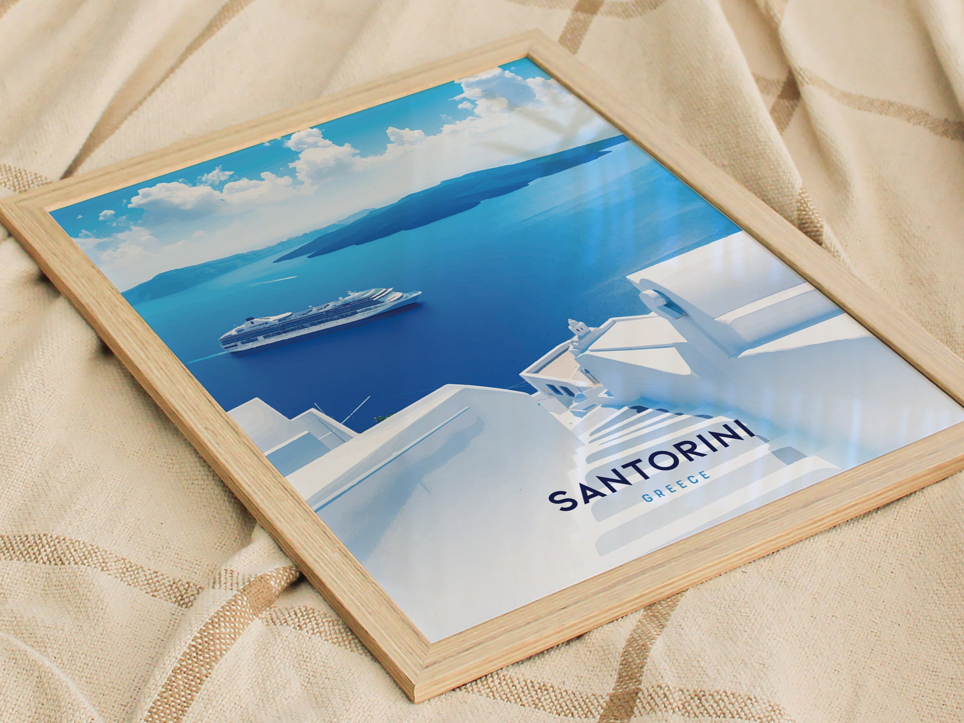 Santorini Greece Poster | Oia Ammoudi Bay Art | Greek Islands Wall Art