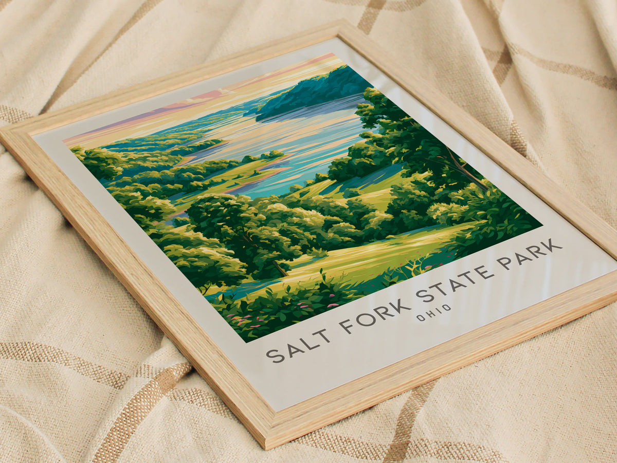 Salt Fork State Park Matte Border Poster | Ohio Destination Print Travel Wall Art — styled in a modern interior