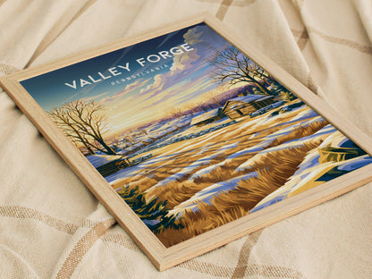 Valley Forge, Pennsylvania Poster | Historic Winter Encampment Travel Wall Art — styled in a modern interior