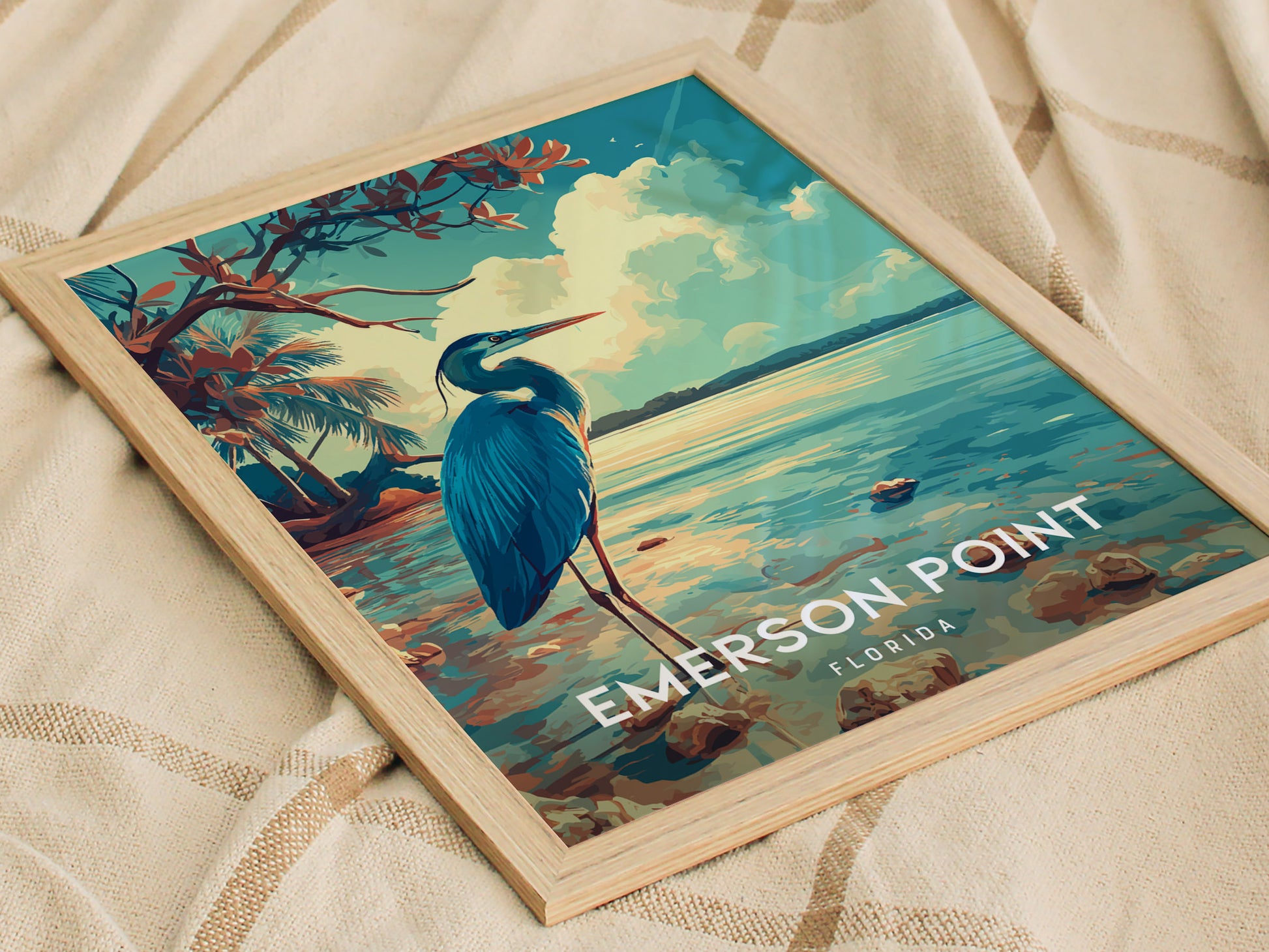 Emerson Point, Florida Poster | Mangrove & Marsh Preserve Wall Art — styled in a modern interior