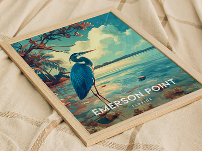 Emerson Point, Florida Poster | Mangrove & Marsh Preserve Wall Art — styled in a modern interior