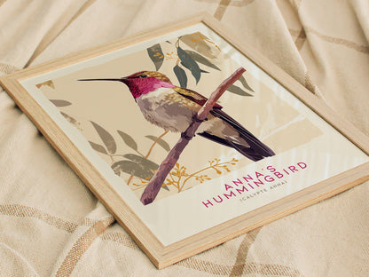 Annas Hummingbird Bird Poster | Vintage Audubon Print Wildlife Wall Art | Framed or Unframed