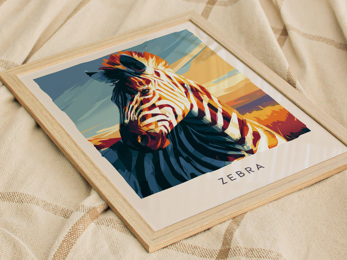 Zebra, Africa Poster | Bold Stripes on the Savanna Wall Art — styled in a modern interior