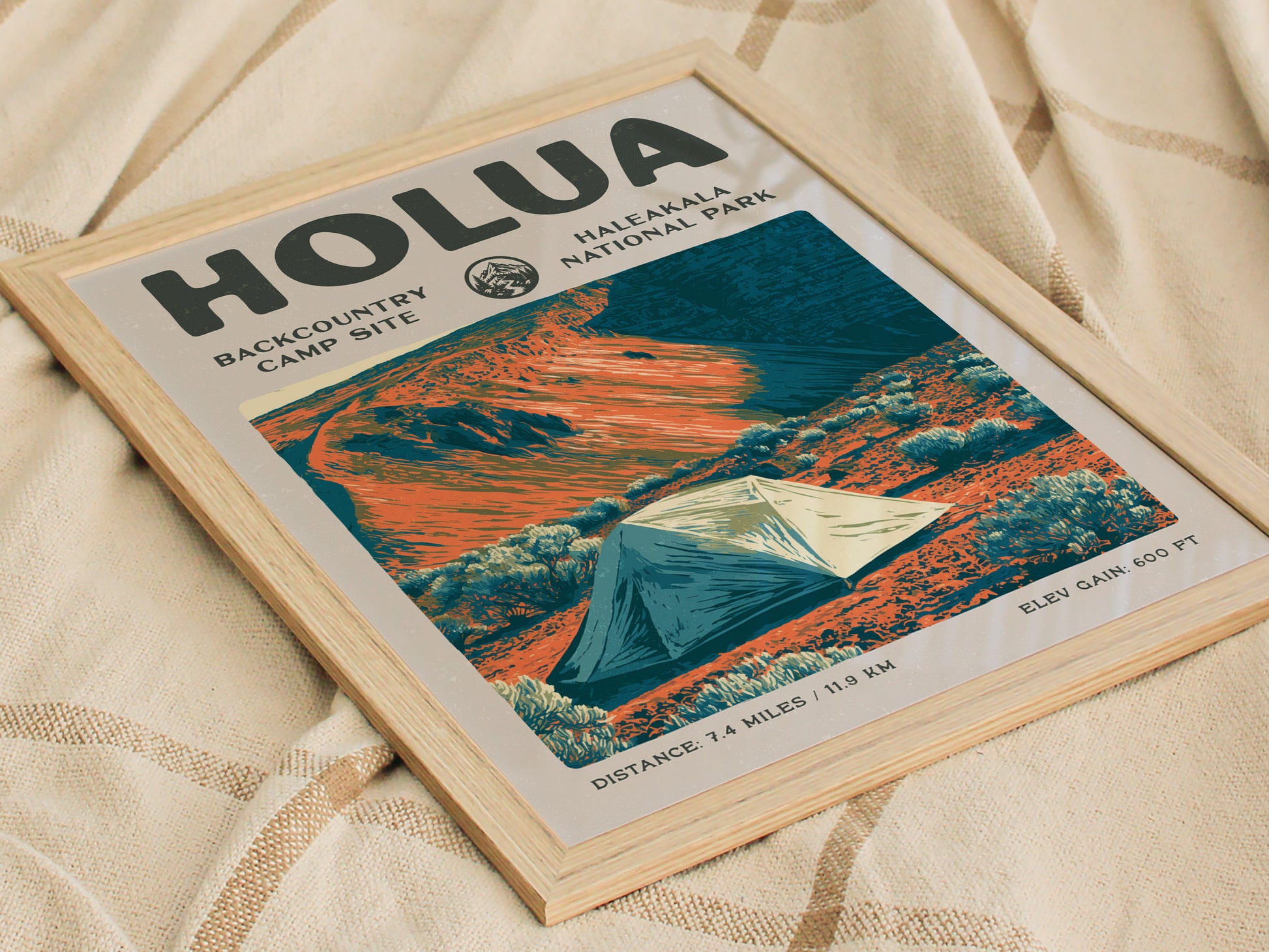 Holua, Haleakala National Park Poster | Hiker Gift | Volcanic Backcountry Trail Wall Art — styled in a modern interior