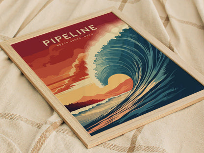 Pipeline Barrel Poster | North Shore Sunset | Oahu Hawaii Surf Art