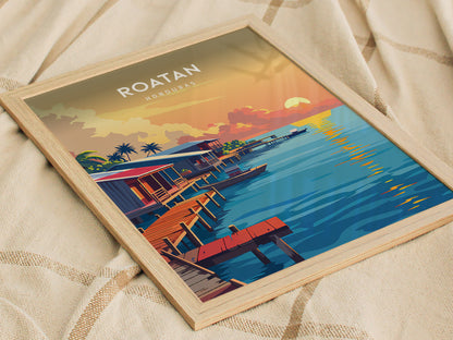 Roatan, Honduras Poster | Caribbean Island Coastal Beach Decor Wall Art — styled in a modern interior