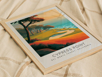 Cypress Point Matte Border Poster | Del Monte Forest, California Golfer Gift Framed or Unframed — styled in a modern interior