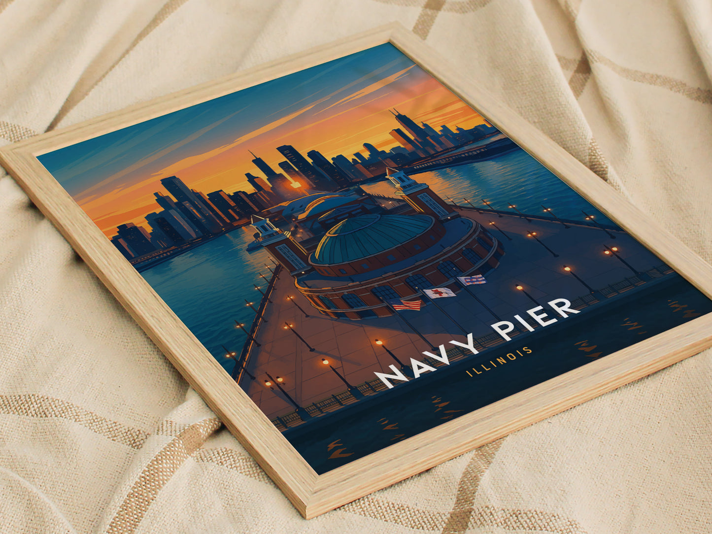 Navy Pier Chicago Poster | Skyline Sunset Wall Art Print