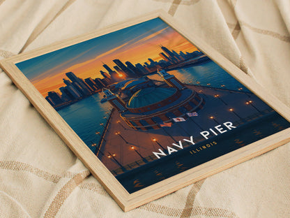 Navy Pier Chicago Poster | Skyline Sunset Wall Art Print
