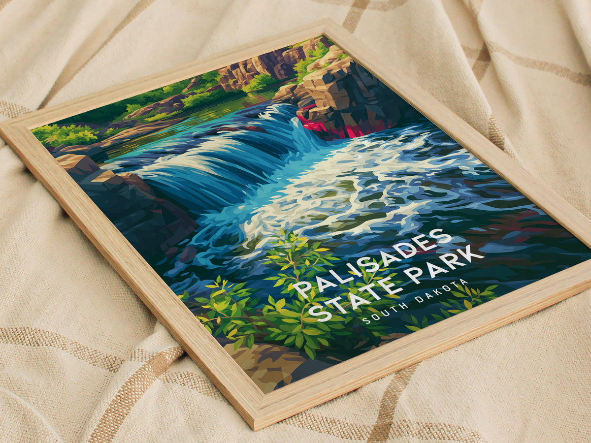 Palisades State Park, South Dakota Poster | Rugged Cliffs & Creek Adventure Wall Art — styled in a modern interior
