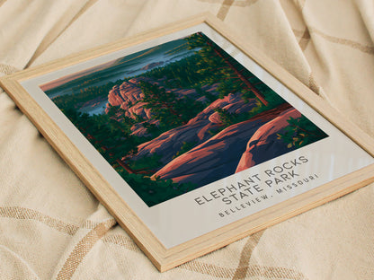 Elephant Rocks State Park Matte Border Poster | Belleview, Missouri Destination Print — styled in a modern interior