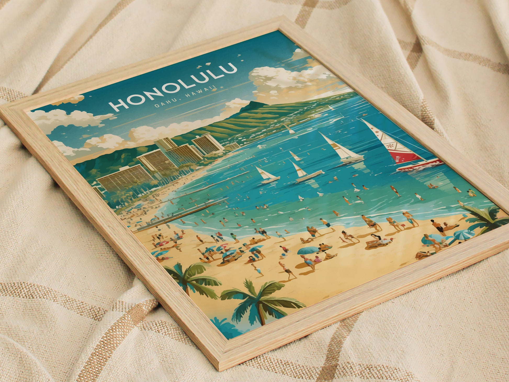 Honolulu Waikiki Poster | Diamond Head Oahu Skyline Wall Art