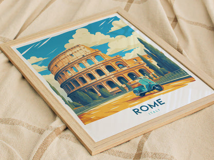 Rome Travel Poster | Vintage Colosseum & Vespa Italy Art Gift