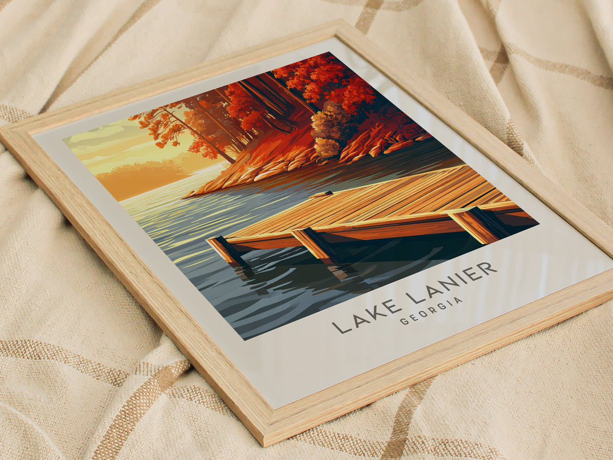 Lake Lanier Matte Border Poster | Georgia Destination Print Travel Wall Art — styled in a modern interior