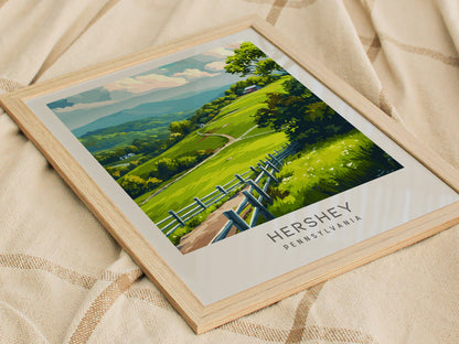 Hershey Matte Border Poster | Pennsylvania Travel Wall Art — styled in a modern interior