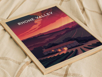 Rhône Valley, France Poster | Vineyard & River Countryside Wall Art — styled in a modern interior