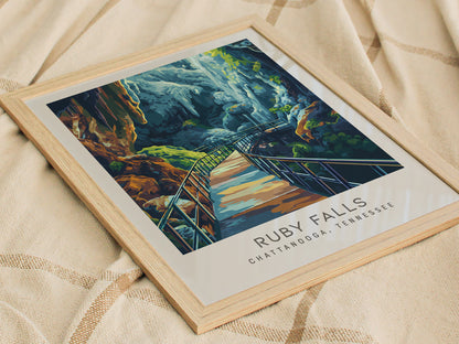 Ruby Falls Matte Border Poster | Chattanooga, Tennessee Destination Print — styled in a modern interior