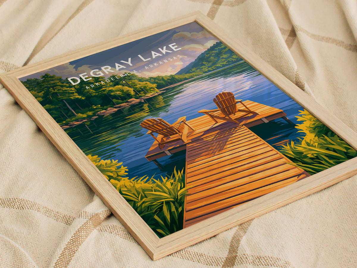 DeGray Lake, Arkadelphia, Arkansas Poster | Lakeside Serenity Travel Wall Art — styled in a modern interior