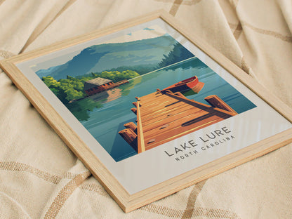 Lake Lure Matte Border Poster | North Carolina Vacation Wall Art — styled in a modern interior