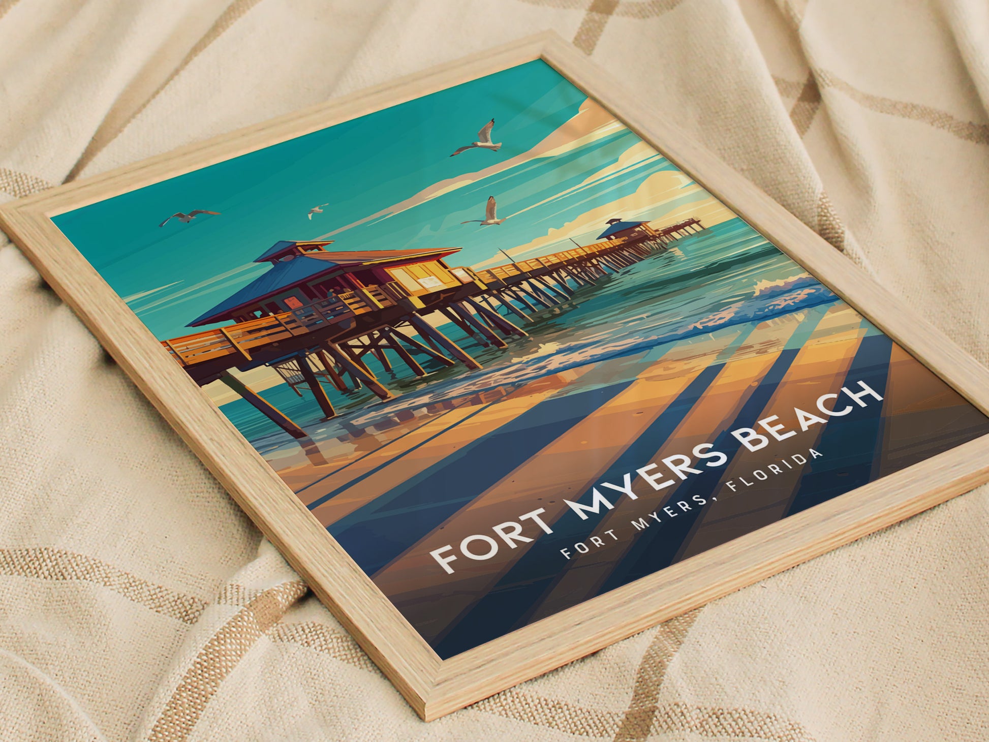 Fort Myers Beach Poster | Florida Historic Pier Wall Art | Framed or Unframed