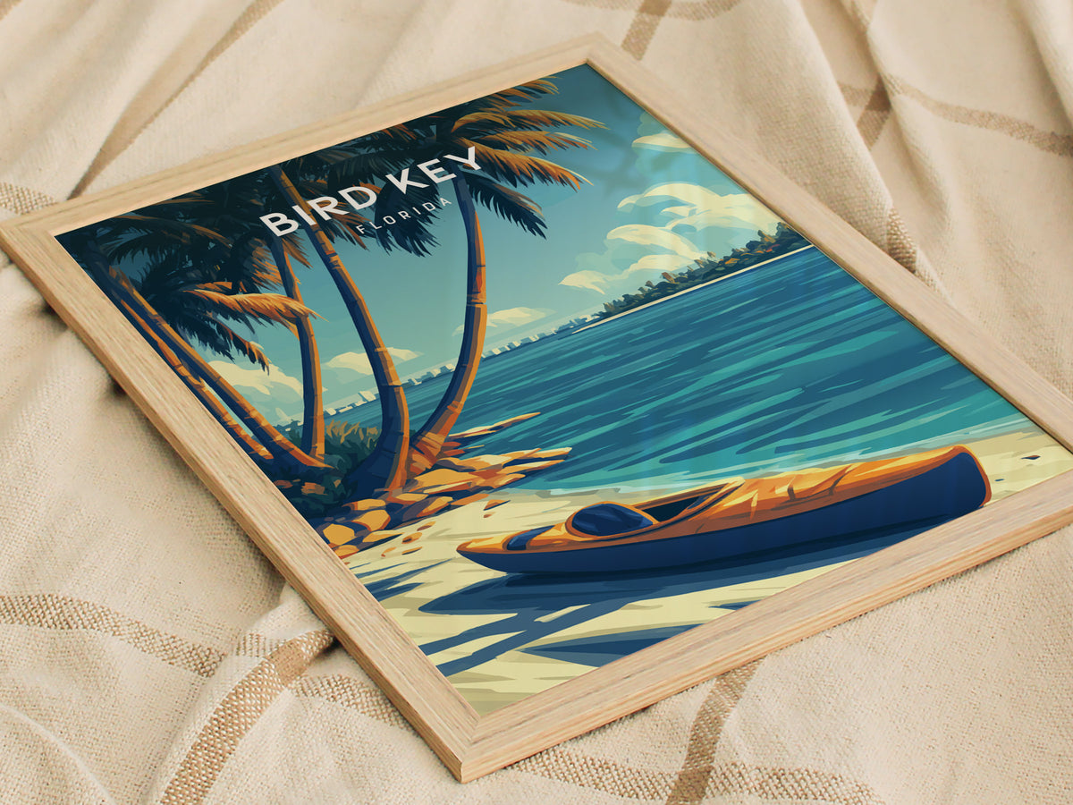 Bird Key Park, Florida Poster | Tropical Waterfront Serenity Wall Art — styled in a modern interior