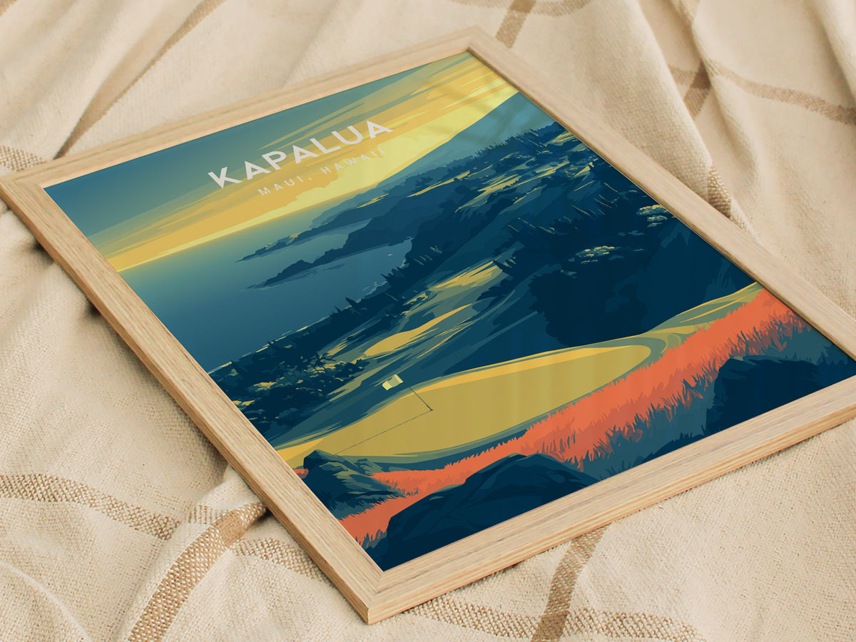 Kapalua Plantation Course, Maui, Hawaii Poster | Tropical Links Golfer Gift Wall Art — styled in a modern interior