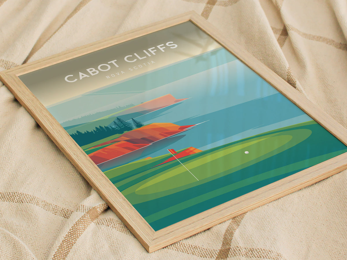 Cabot Cliffs, Nova Scotia Poster | Dramatic Links Golf Course Print Wall Art — styled in a modern interior