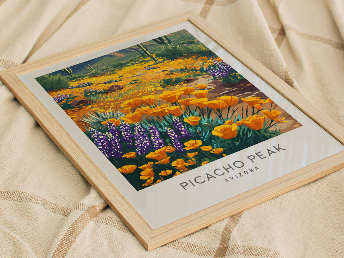 Picacho Peak Matte Border Poster | Arizona Travel Wall Art — styled in a modern interior