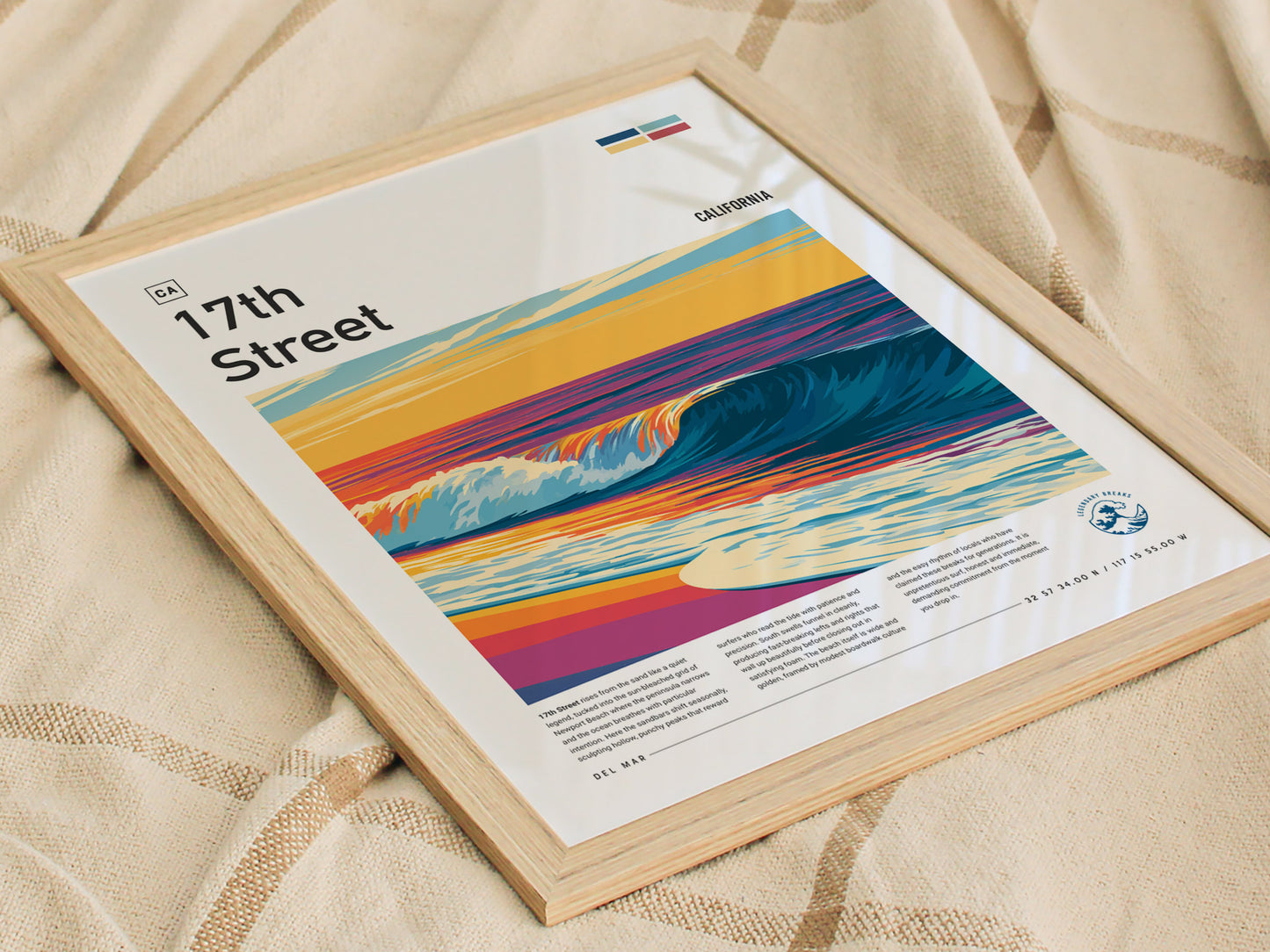 17th Street, Florida Poster | Golden Hour Surf Break Wall Art — styled in a modern interior