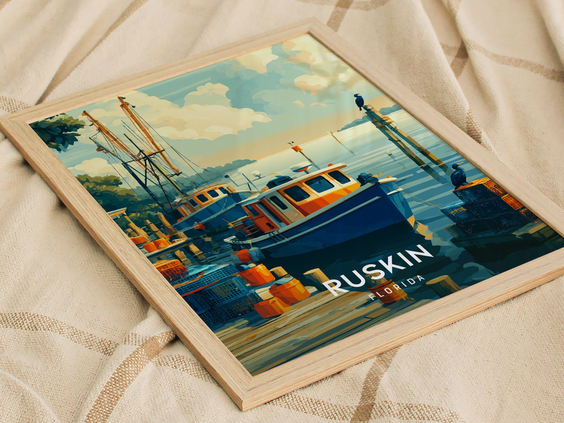 Ruskin, Florida Poster | Waterfront Sunsets & Mangrove Charm Wall Art — styled in a modern interior