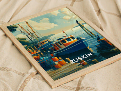 Ruskin, Florida Poster | Waterfront Sunsets & Mangrove Charm Wall Art — styled in a modern interior