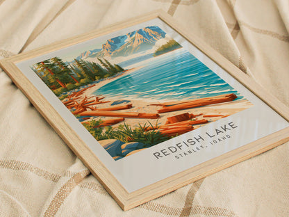 Redfish Lake Matte Border Poster | Stanley, Idaho Travel Wall Art — styled in a modern interior