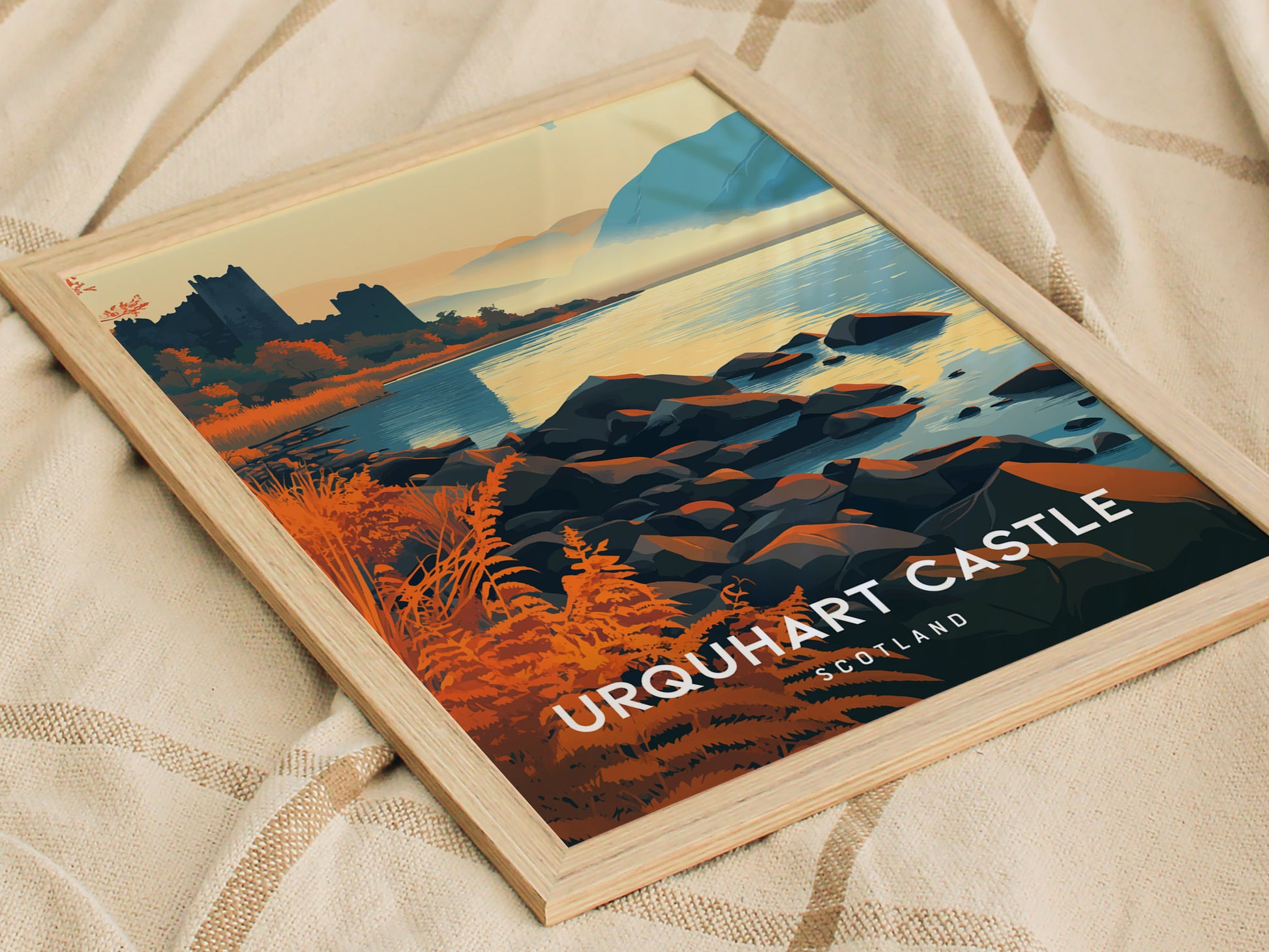 Urquhart Castle, Scotland Poster | Loch Ness Highland Ruins Wall Art — styled in a modern interior