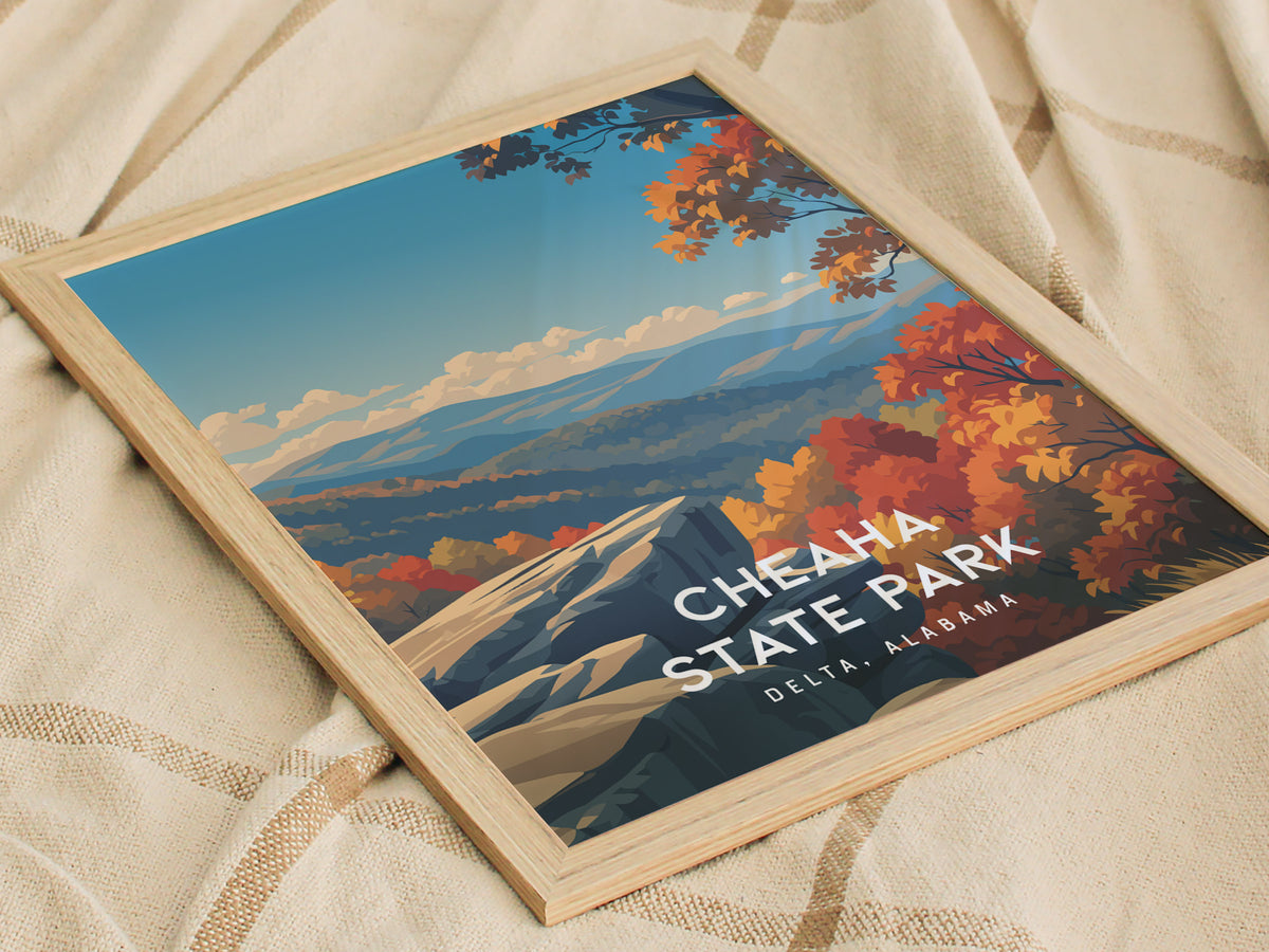 Cheaha State Park, Delta, Alabama Poster | Mountain Overlook Wilderness Wall Art — styled in a modern interior