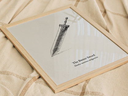 The Buster Sword Poster | Gladius Maximus Midgarensis Pen and Ink Print Scientific Illustration Wall Art — styled in a modern